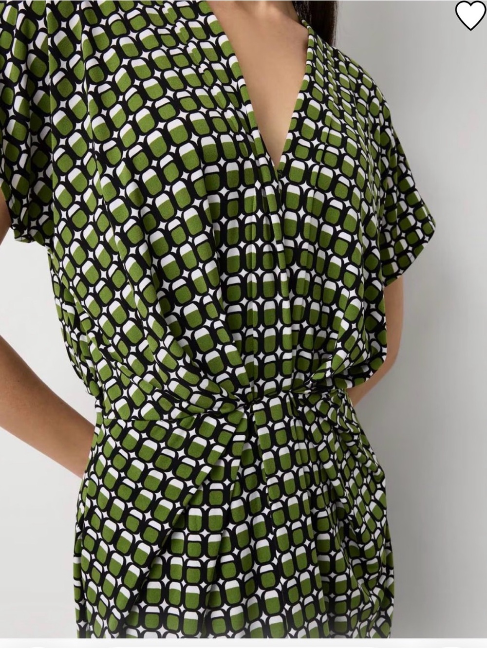 White House Black Market matt jersey Green Geometric V-Neck Dress - Picture 2 of 12